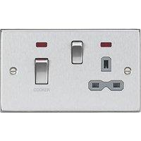 Knightsbridge 45A 2-Gang DP Cooker Switch & 13A DP Switched Socket Brushed Chrome with LED with Colour-Matched Inserts (300VR)