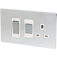 LAP 45A 2-Gang DP Cooker Switch & 13A DP Switched Socket Brushed Chrome with White Inserts (30288)
