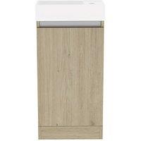 Newland Single Door Floor Standing Vanity Unit with Basin Effect Natural Oak 400mm x 220mm x 850mm (303RN)