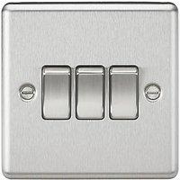 Knightsbridge 10AX 3-Gang 2-Way Light Switch Brushed Chrome (307VF)