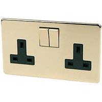 Crabtree Platinum 13A 2-Gang DP Switched Plug Socket Polished Brass with Black Inserts (31296)