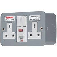 Contactum 13A 2-Gang 2-Pole Switched Metal Clad Passive RCD Socket with White Inserts (312RP)