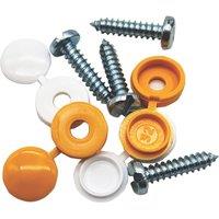 Pearl Consumables Slotted Self Tapping Yellow/White Number Plate Screws & Caps 4 Piece Set (314YY)
