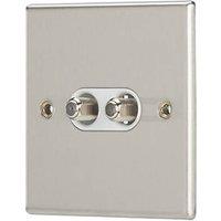 Contactum iConic 2-Gang F-Type Satellite Socket Brushed Steel with White Inserts (322RP)