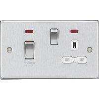 Knightsbridge 45A 2-Gang DP Cooker Switch & 13A DP Switched Socket Brushed Chrome with LED with White Inserts (322VR)