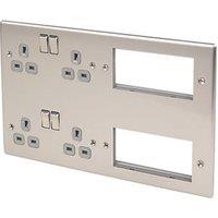 British General Nexus Metal 13A 4-Gang DP Combination Plate Brushed Steel with Grey Inserts (3241F)