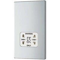 LAP 2-Gang Dual Voltage Shaver Socket 115 / 230V Polished Chrome with White Inserts (326KJ)