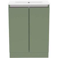 Newland Double Door Floor Standing Vanity Unit with Basin Matt Sage Green 600mm x 370mm x 840mm (327RN)