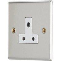 Contactum iConic 5A 1-Gang Unswitched Round Pin Socket Brushed Steel with White Inserts (327RR)