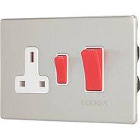 Contactum Lyric 45A 2-Gang DP Cooker Switch & 13A DP Switched Socket Brushed Steel with White Inserts (329RP)