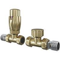 ETAL Danva 15mm x 1/2" Brushed Brass Straight Modern Thermostatic Radiator Valve & Lockshield (331RT)