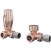 ETAL Danva 15mm x 1/2" Copper Corner Modern Thermostatic Radiator Valve & Lockshield (333RT)
