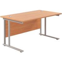 TC Group Aztec Twin Upright Rectangular Office Desk Beech/Silver 1400mm x 800mm (336TT)
