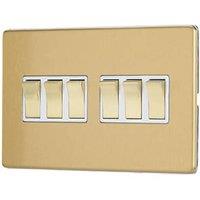 Contactum Lyric 10AX 6-Gang 2-Way Light Switch Brushed Brass with White Inserts (337RP)