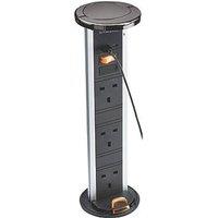 Knightsbridge 13A 3-Gang SP Switched Pop-up Socket + 4.0A 18W 2-Outlet Type A & C USB Charger Black Nickel (340VF)