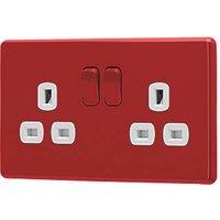 Arlec 13A 2-Gang SP Switched Socket Red with White Inserts (341RU)