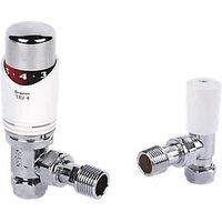 Drayton TRV4 15mm x 1/2" White/Chrome Angled & L/S Designer Thermostatic Radiator Valve & Lockshield (34362)