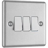LAP 10AX 3-Gang 2-Way Light Switch Brushed Stainless Steel with White Inserts (34445)