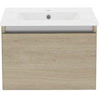 Newland Single Drawer Wall-Mounted Vanity Unit with Basin Effect Natural Oak 500mm x 450mm x 370mm (346RN)