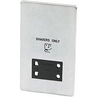 Crabtree Platinum 2-Gang Dual Voltage Shaver Socket 115 / 230V Satin Chrome with Black Inserts (34783)