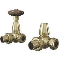 ETAL Harrow 15mm x 1/2" Brushed Brass Corner Traditional Thermostatic Radiator Valve & Lockshield (347RT)