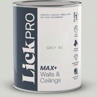 LickPro Max+ 1Ltr Grey 01 Matt Emulsion Paint (349TM)