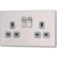 Arlec 13A 2-Gang SP Switched Socket Stainless Steel with Grey Inserts (350RU)