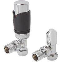 Flomasta 1/2" x 15mm Black/Chrome Angled & L/S Modern Thermostatic Radiator Valve & Lockshield (356FW)