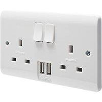 Crabtree Instinct 13A 2-Gang DP Switched Socket + 2.1A 10.5W 2-Outlet Type A USB Charger White (357HV)