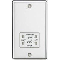 Knightsbridge 2-Gang Dual Voltage Shaver Socket 115 V / 230V Polished Chrome with White Inserts (357TY)