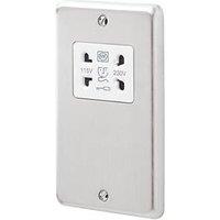 MK Contoura 2-Gang Dual Voltage Shaver Socket 115/230V Brushed Stainless Steel with White Inserts (359RG)