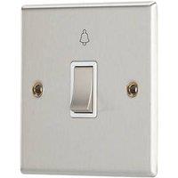 Contactum Iconic 10AX 1-Gang 1-Way Retractive Bell Switch Brushed Steel with White Inserts (360RR)