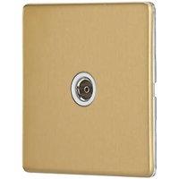 Contactum Lyric 1-Gang Female Coaxial TV Socket Brushed Brass with White Inserts (361RR)