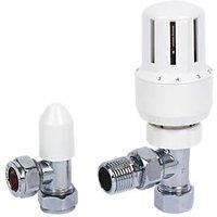 15mm x 1/2" White Angled & L/S Standard Thermostatic Radiator Valve & Lockshield (36326)