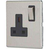 Contactum Lyric 13A 1-Gang DP Switched Socket Outlet Brushed Steel with Black Inserts (364RP)