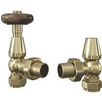 ETAL Harrow 15mm x 1/2" Brushed Brass Angled Traditional Thermostatic Radiator Valve & Lockshield (365RT)