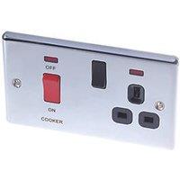 LAP 45A 2-Gang DP Cooker Switch & 13A DP Switched Socket Polished Chrome with Neon with Black Inserts (36607)