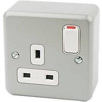 MK Metalclad Plus 13A 1-Gang DP Switched Metal Clad Plug Socket with White Inserts (36905)