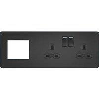 Knightsbridge 13A 2-Gang DP Combination Plate Matt Black with Black Inserts (372VF)