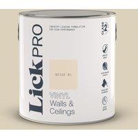 LickPro 2.5Ltr Beige 01 Vinyl Matt Emulsion Paint (374TM)