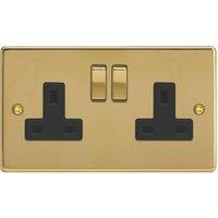 Varilight 13A 2-Gang 2-Pole Switched Socket Polished Brass with Black Inserts (374YT)