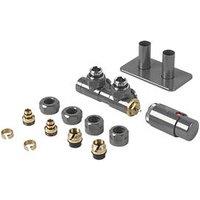 Terma Twins All-in-One Integrated Grey 50mm Designer Angled H Block Left Thermostatic Radiator Valve & Lockshield (378RH)