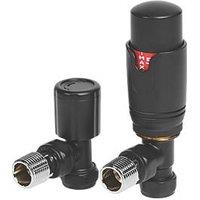 Towelrads 15mm x 1/2" Black Angled Modern Thermostatic Radiator Valve & Lockshield (378RY)