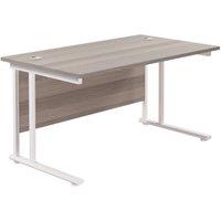 TC Group Aztec Twin Upright Rectangular Office Desk Grey Oak/White 1400mm x 800mm (379TT)