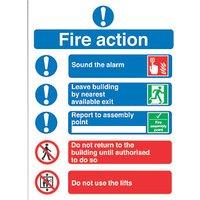 Essentials Non Photoluminescent "Fire Action" Notice Signs 230mm x 172mm 50 Pack (38158)