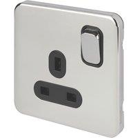 Schneider Electric Lisse Deco 13A 1-Gang DP Switched Plug Socket Polished Chrome with Black Inserts (381FF)