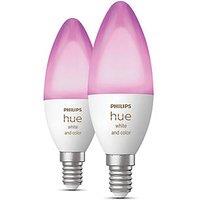 Philips Hue E14 Candle RGB & White LED Smart Light Bulb 4W 470lm 2 Pack (386JC)