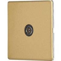 Contactum Lyric 1-Gang Female Coaxial TV Socket Brushed Brass with Black Inserts (386RP)
