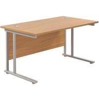 TC Group Aztec Twin Upright Rectangular Office Desk Nova Oak/Silver 1400mm x 800mm (390TT)