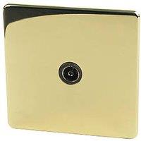 Crabtree Platinum 1-Gang Female Coaxial TV Socket Polished Brass with Black Inserts (39398)